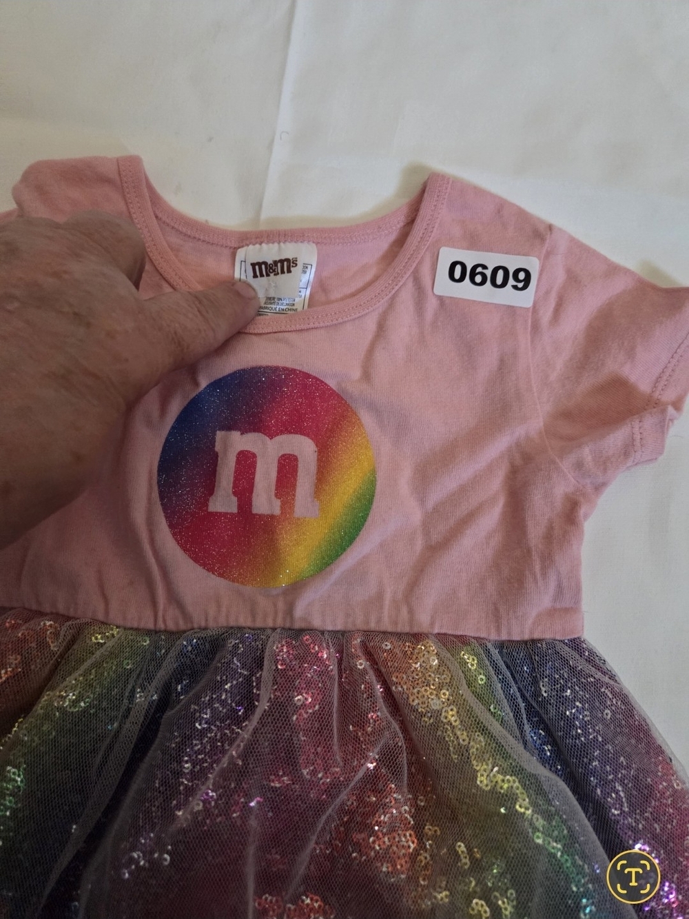 M&M's Pink Rainbow Sequin Tulle Dress